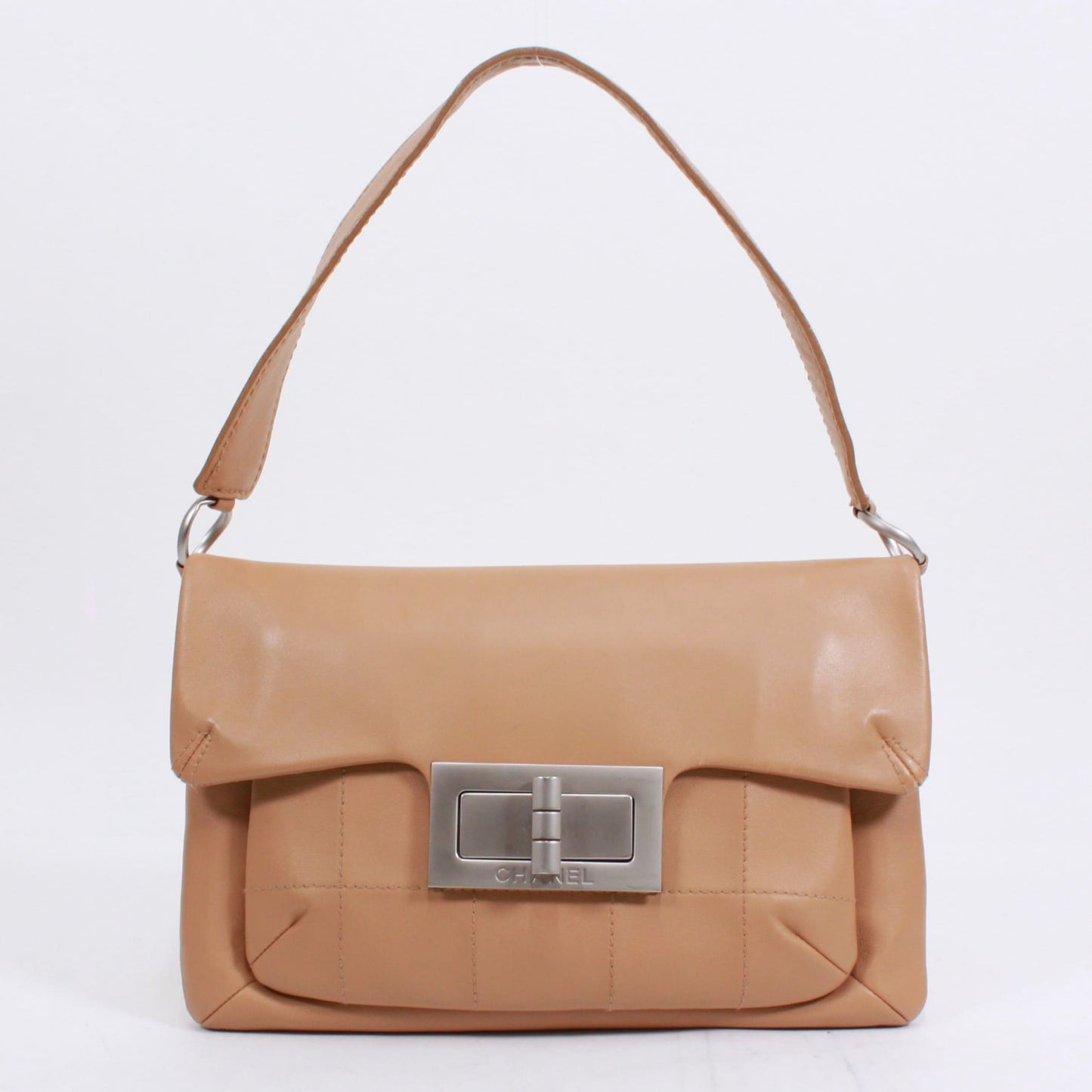 CHANEL 2.55 Chocolate Bar Shoulder Bag Beige Lambskin