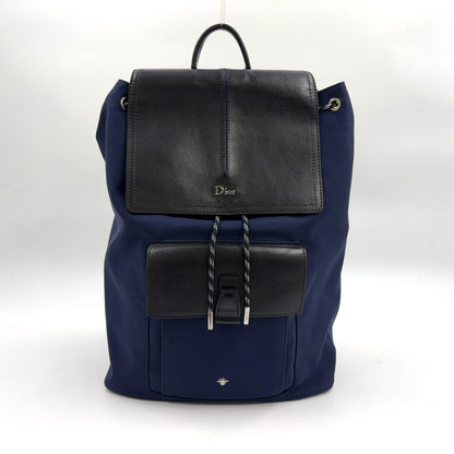 DIOR Bee Motion Backpack Navy Nylon Black Leather