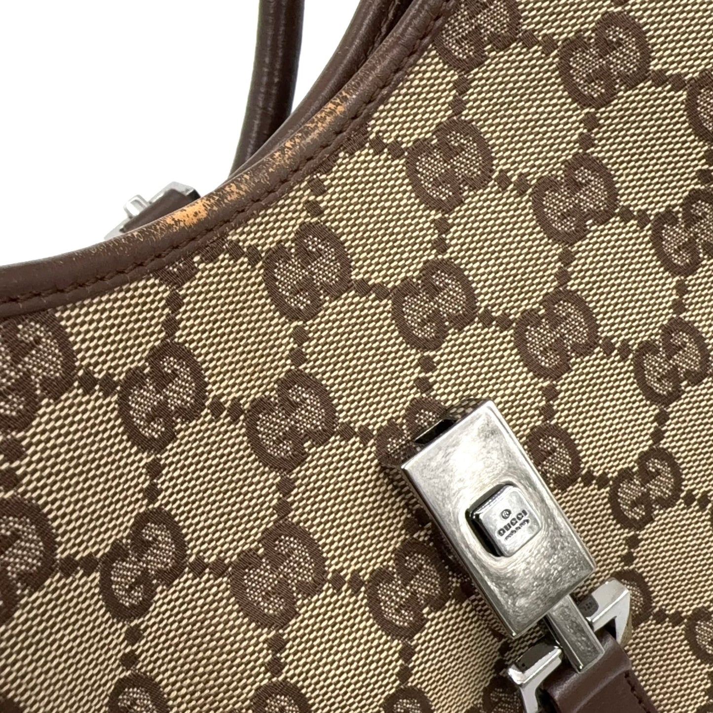 GUCCI Jackie Bag Canvas Beige Marron