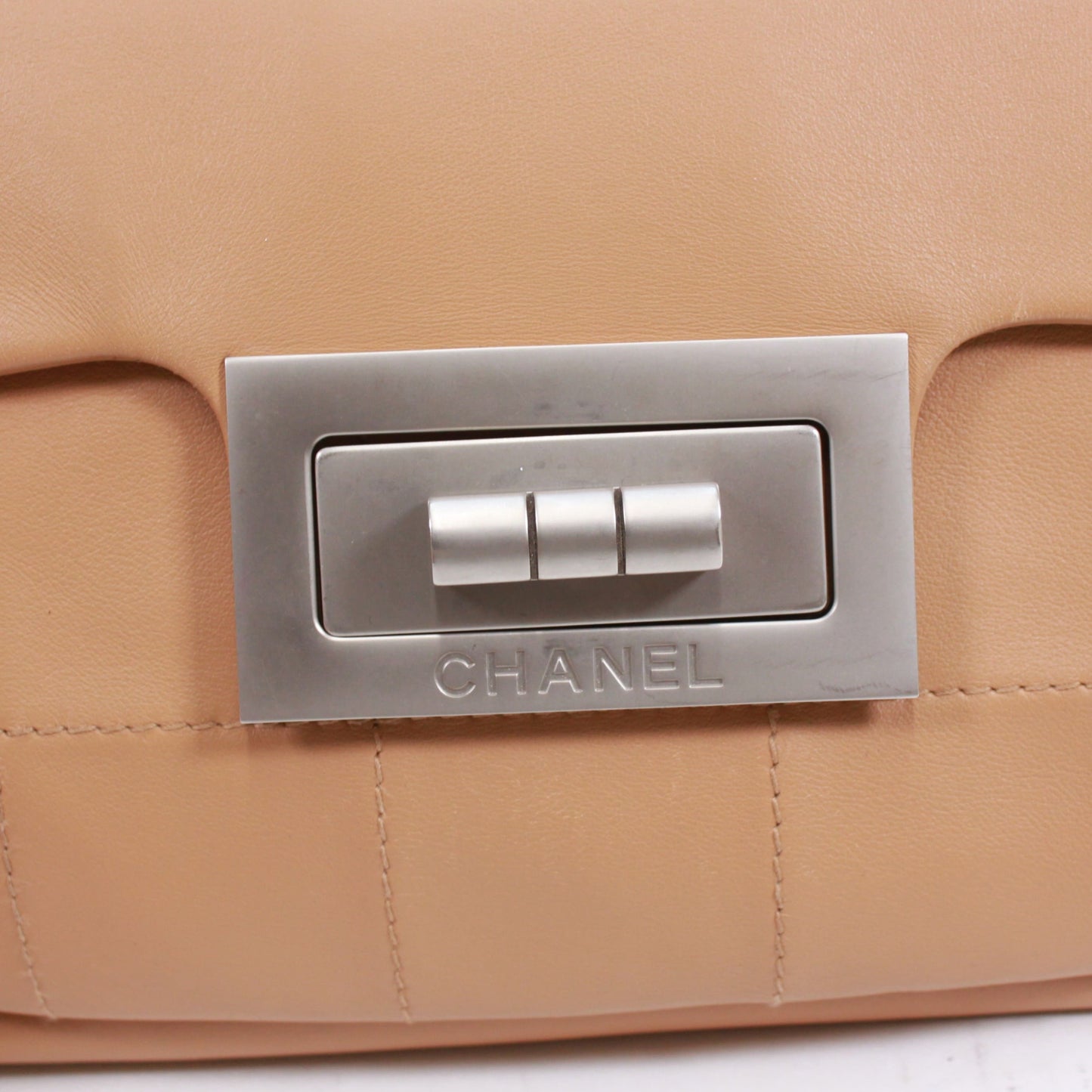 CHANEL 2.55 Chocolate Bar Shoulder Bag Beige Lambskin