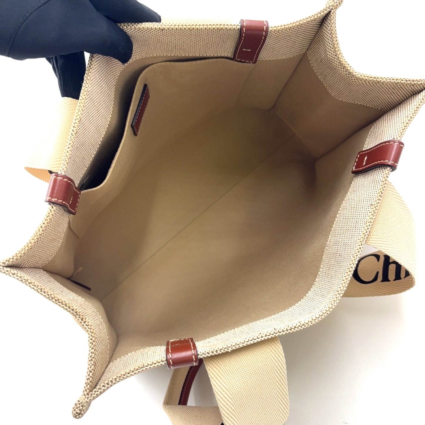 Chloé Woody Medium Tote Bag Canvas Beige