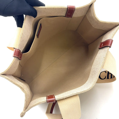 Chloé Woody Medium Tote Bag Canvas Beige