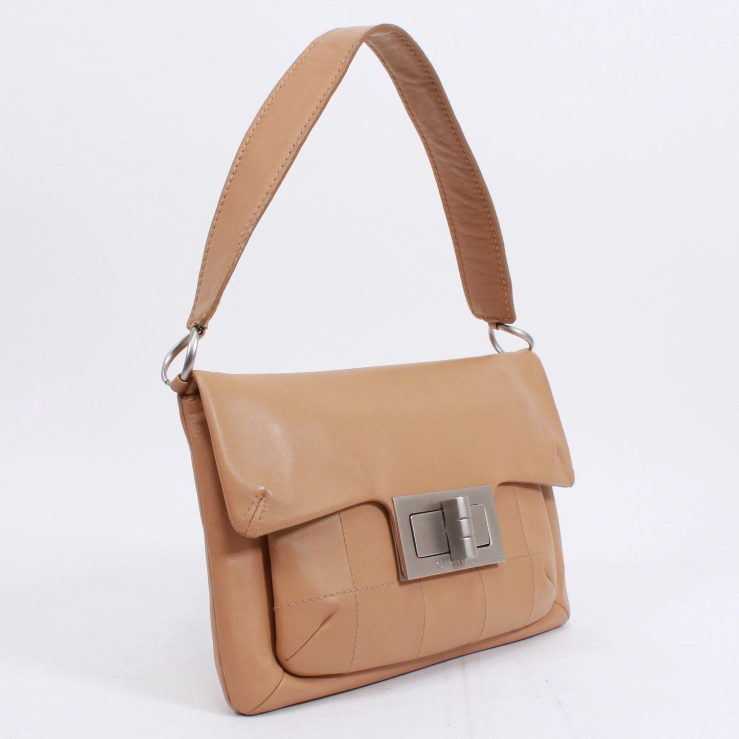 CHANEL 2.55 Chocolate Bar Shoulder Bag Beige Lambskin