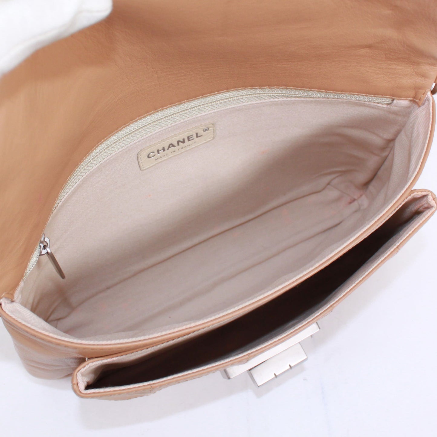 CHANEL 2.55 Chocolate Bar Shoulder Bag Beige Lambskin