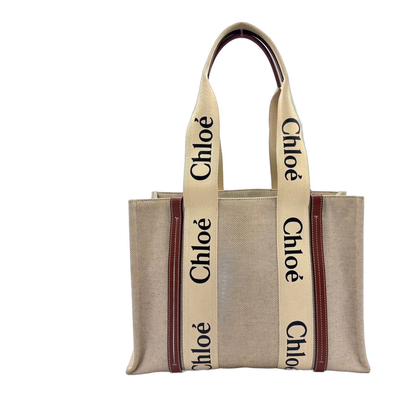 Chloé Woody Medium Tote Bag Canvas Beige