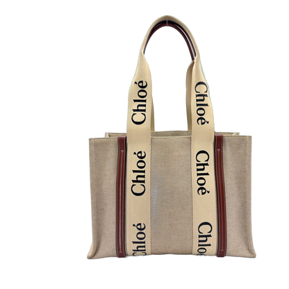 Chloé Woody Medium Tote Bag Canvas Beige