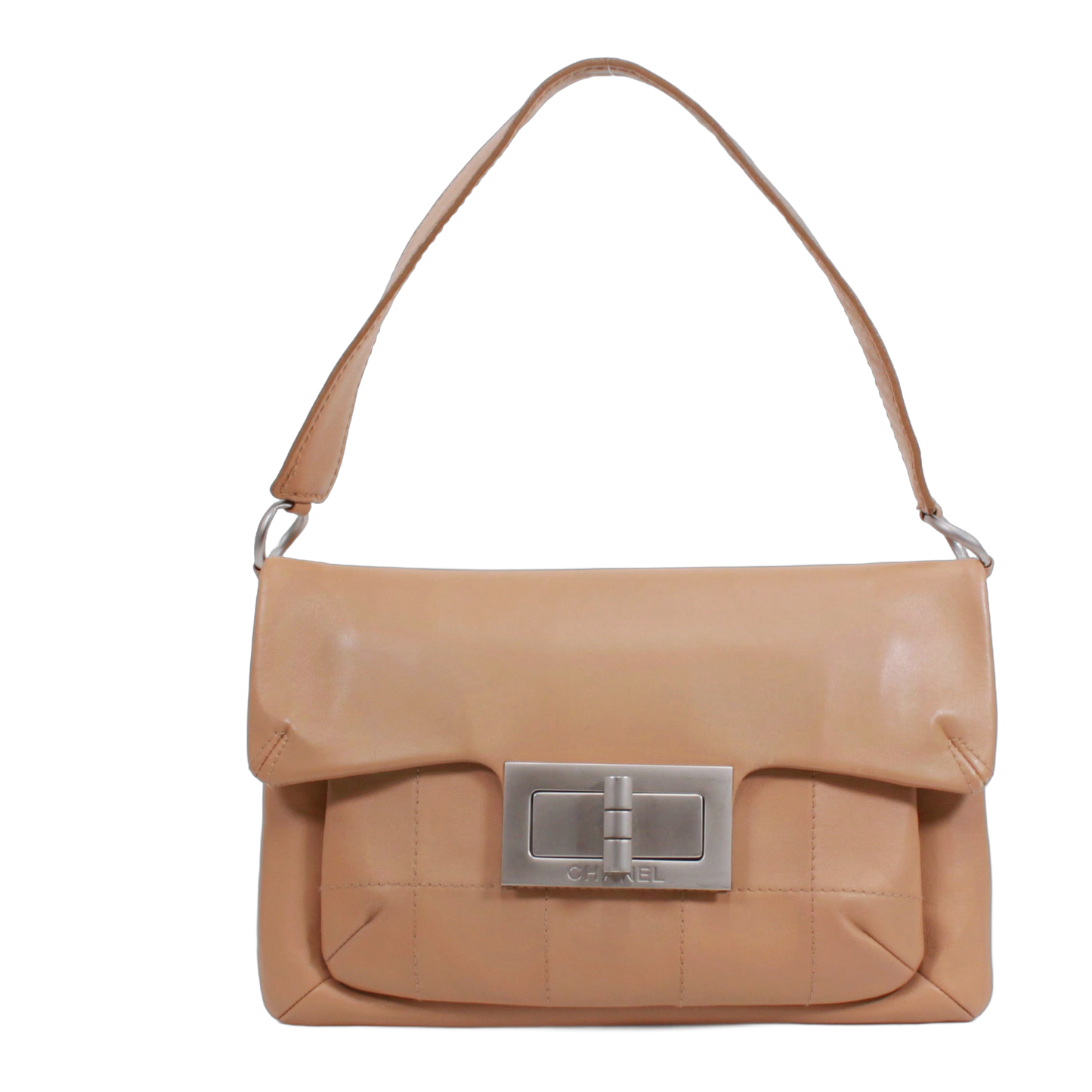 CHANEL 2.55 Chocolate Bar Shoulder Bag Beige Lambskin