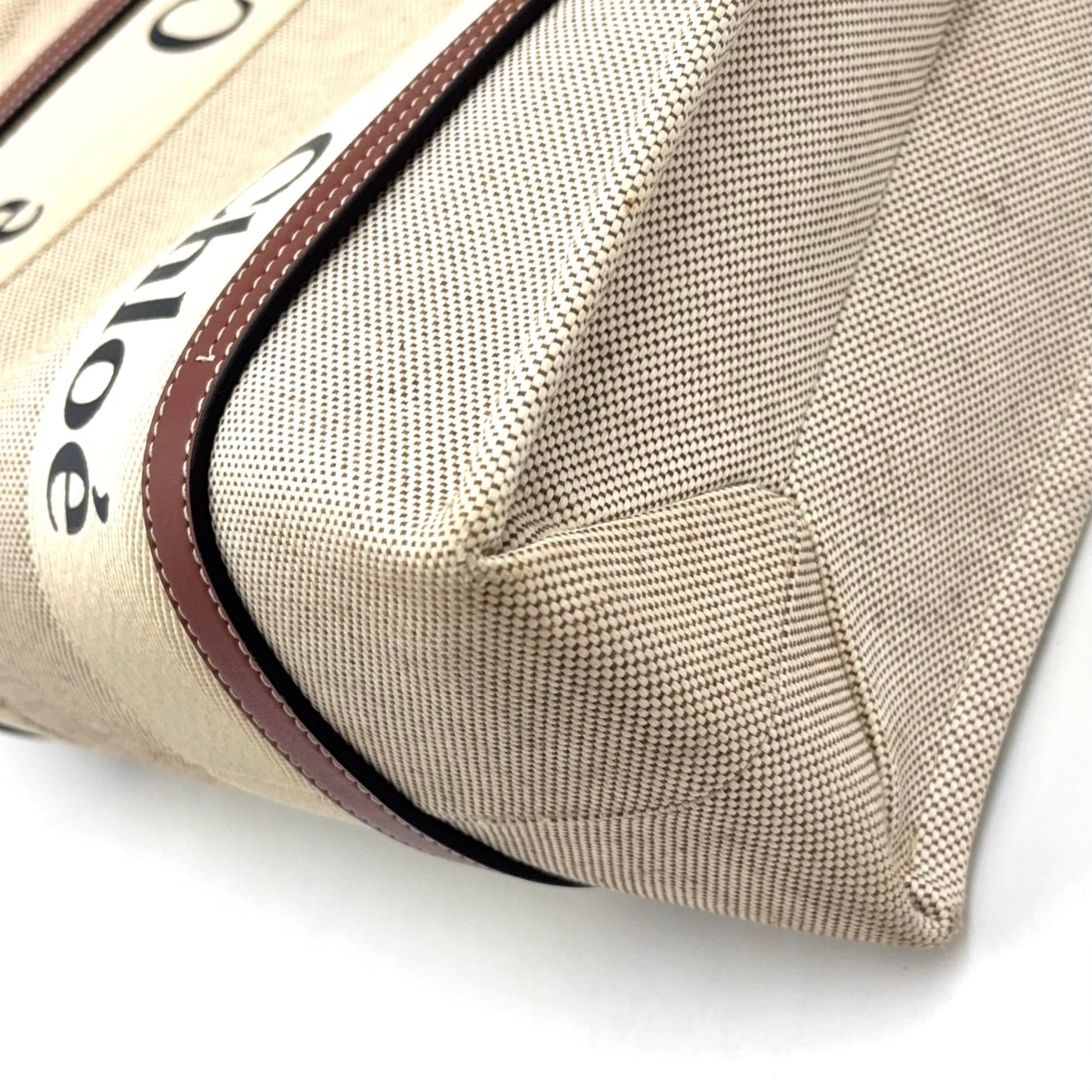 Chloé Woody Medium Tote Bag Canvas Beige