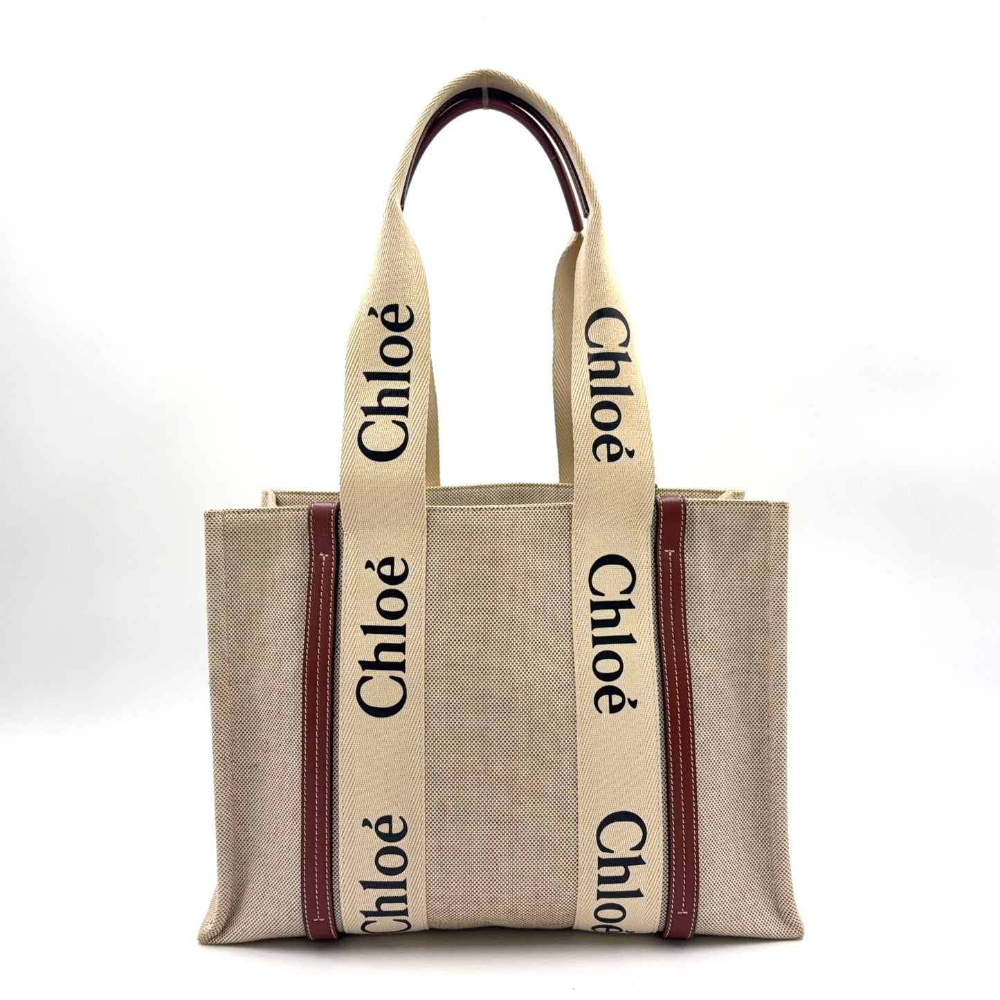 Chloé Woody Medium Tote Bag Canvas Beige