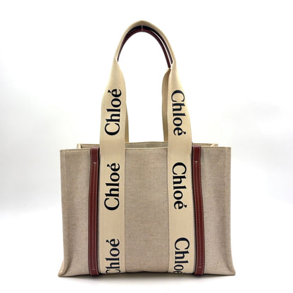 Chloé Woody Medium Tote Bag Canvas Beige