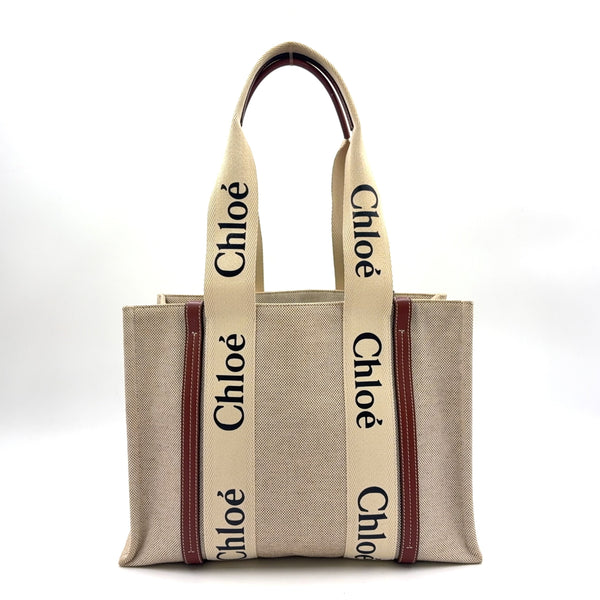 Chloé Woody Medium Tote Bag Canvas Beige — vue 2